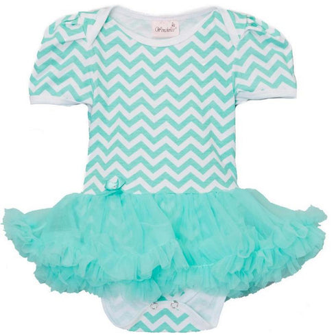 Baby Girls Green Chevron Tutu Short Sleeve Bodysuit 9-24M - SophiasStyle.com